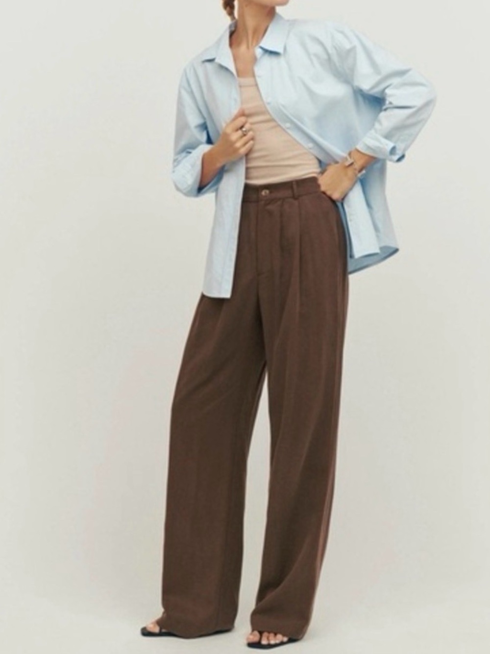 Reformation Chocolate Brown Wide-Leg High-Rise Trousers